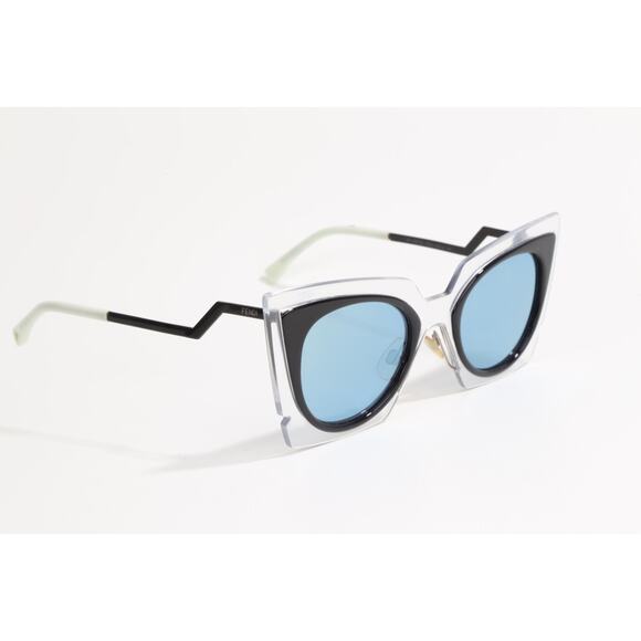 Fendi Cat Eye Sunglasses Blue Tint Lenses Black & Clear Frame Zigzag Arms F 0117 main image 5